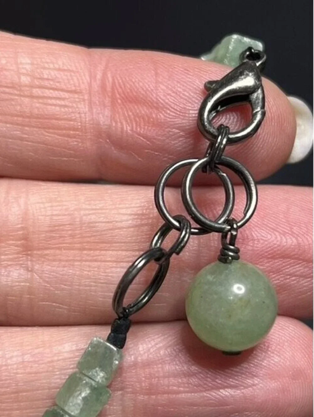 B6658 Artisan Green Jadeite Cube Bead Freshwater Pearl Choker Necklace 17-18